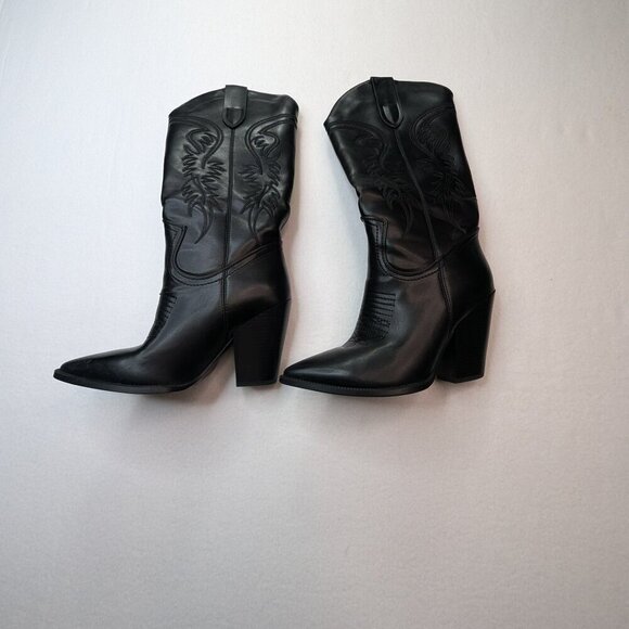 ISNOM Shoes - ISNOM Cowgirl Embroidered, Pointed Toe, Chunky Heel Boots Size 7